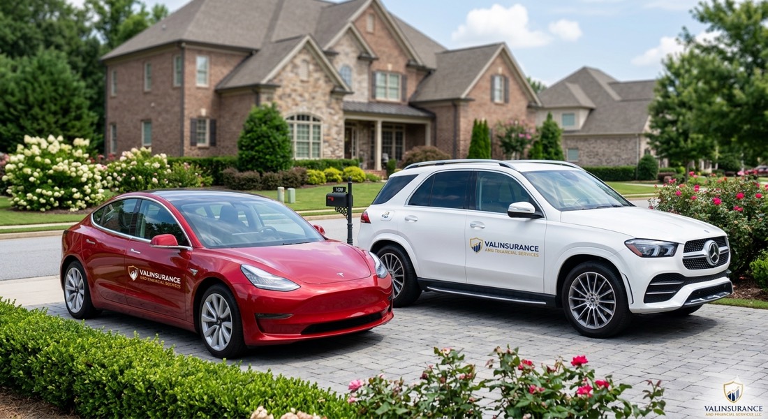 Two cars parked in front of a Georgia home